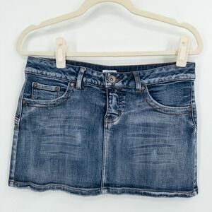 Y2K No Boundaries Stretch Denim‎ Micro Mini Skirt Junior 9 Low Rise Distressed